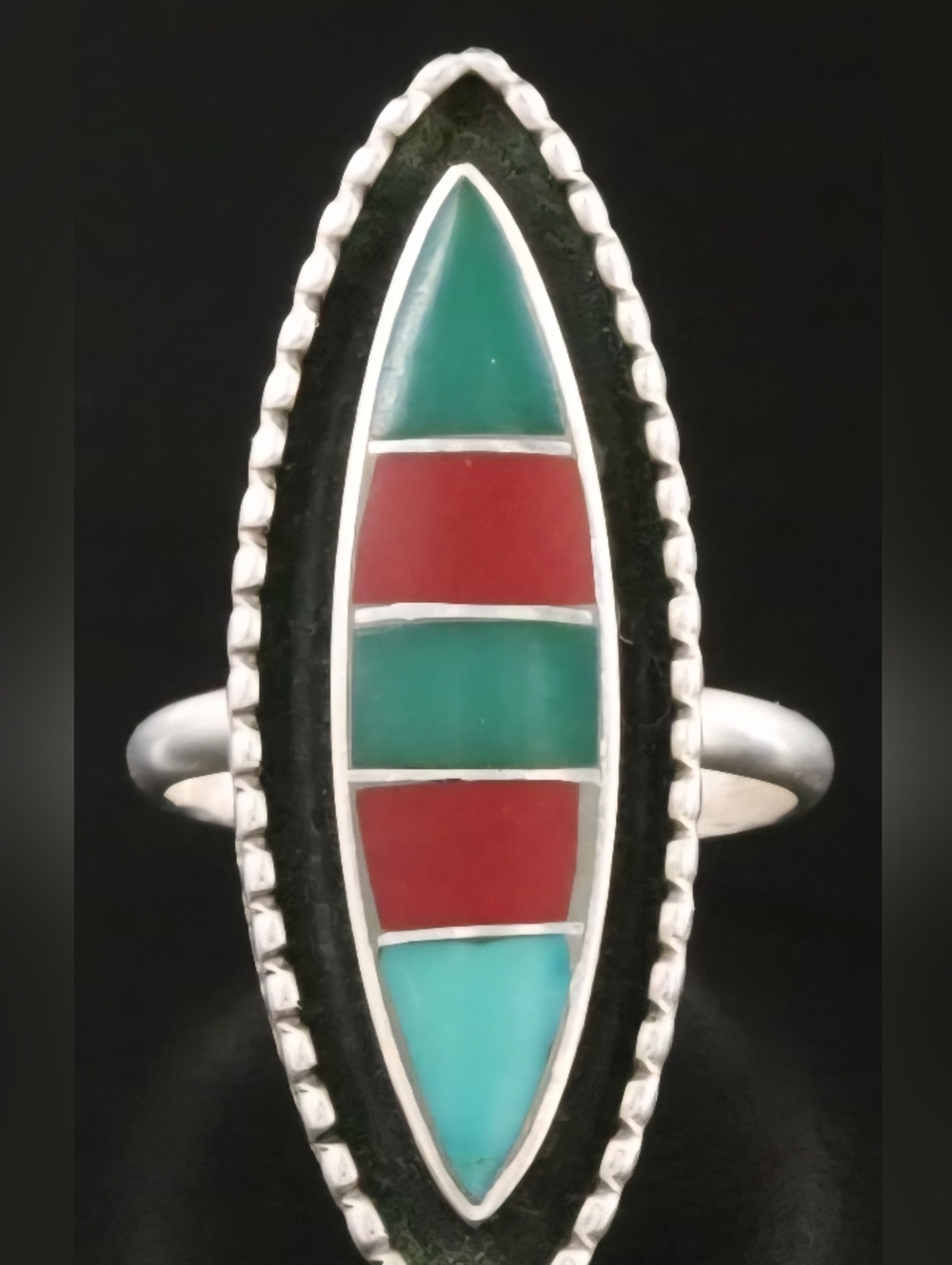 Lloyd & Jennie Salvador Vintage Zuni Sterling Silver Inlay Pointer Ring Size 9.5